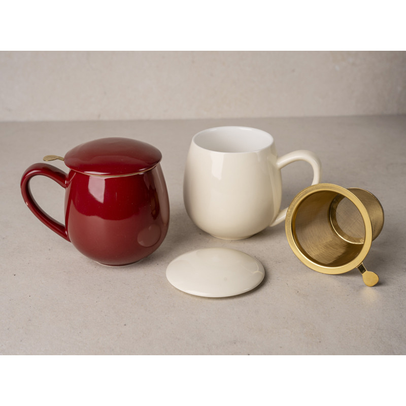 Tisaniera Saara Gold in Ceramica – 350 ml – Bordeaux o Crema