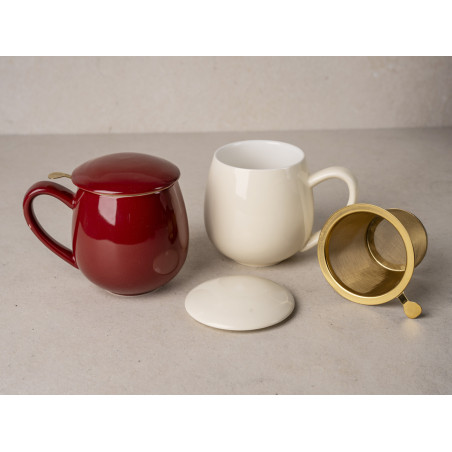 Tisaniera Saara Gold in Ceramica – 350 ml – Bordeaux o Crema