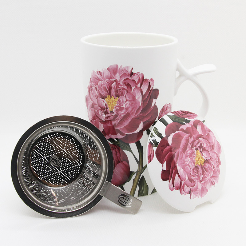Tisaniera Peonia in Porcellana – Con Filtro e Coperchio
