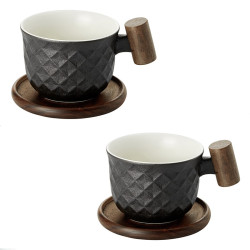 Set due tazze con piattino Menja nera / bianca 250 ml