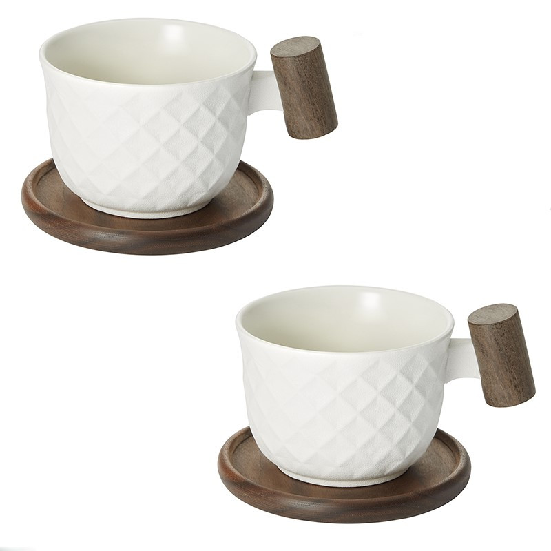 Set 2 Tazze Menja con Piattino in Porcellana – 250 ml (Nero/Bianco)