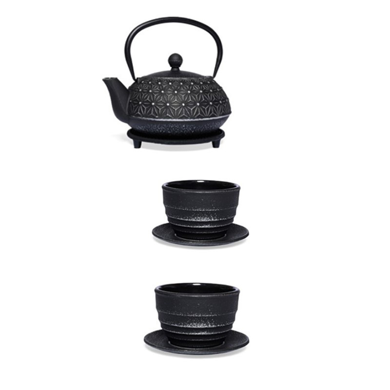 Set Teiera in Ghisa Saitama 0,9 L con 2 Tazze e Piattini – Filtro Acciaio Incluso