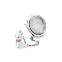 Colino da Tè in Acciaio con Charm Gattino Bianco – 5 cm